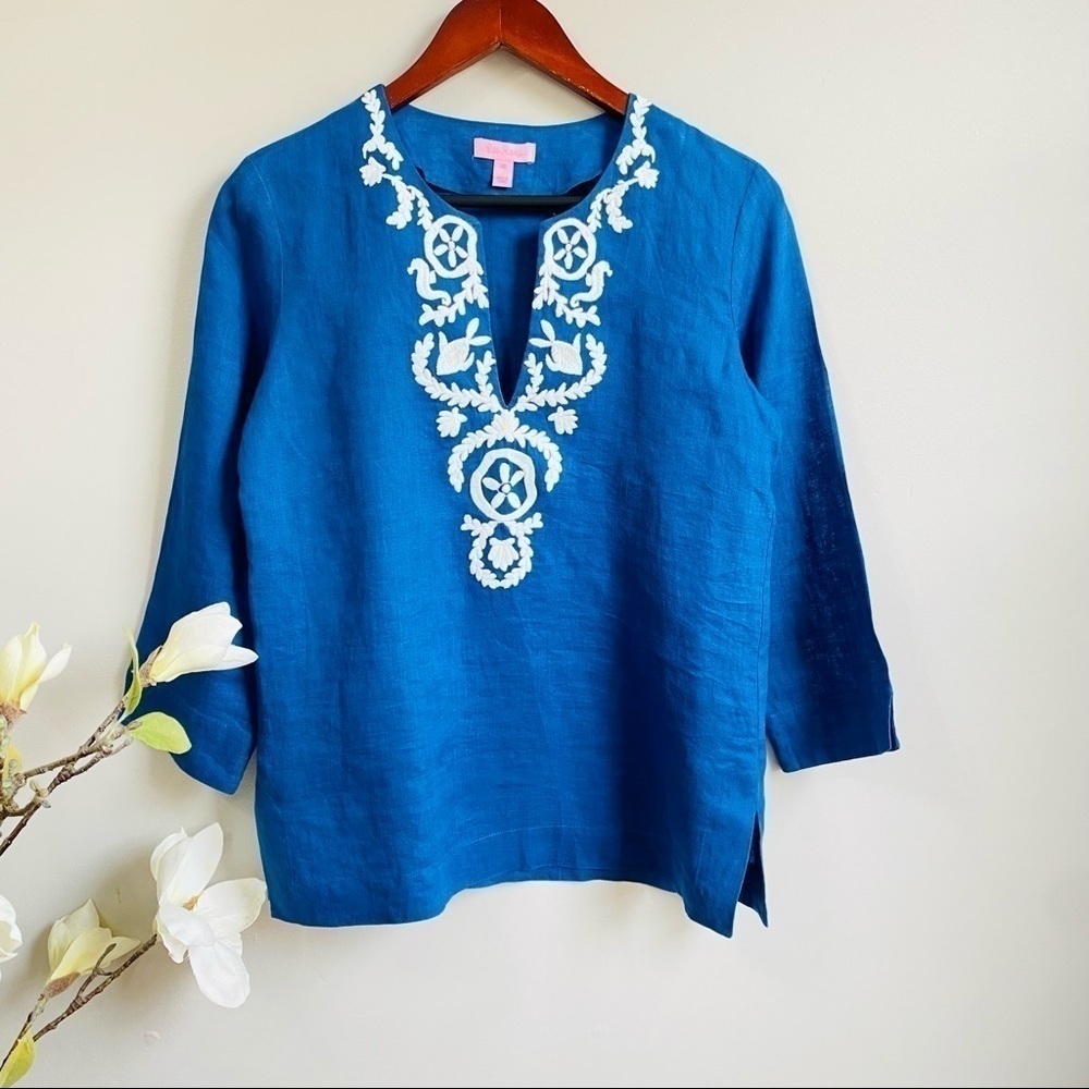 Lilly Pulitzer Amelia embroidery linen blouse - Picture 2 of 8